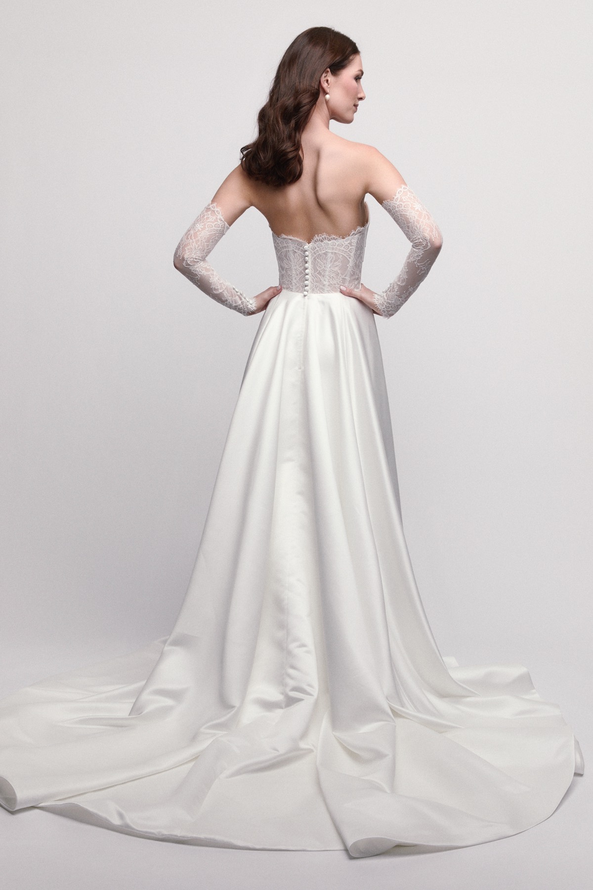 sachin and babi light blue dress Simple Elegant Satin Lace Wedding Dress main image 0
