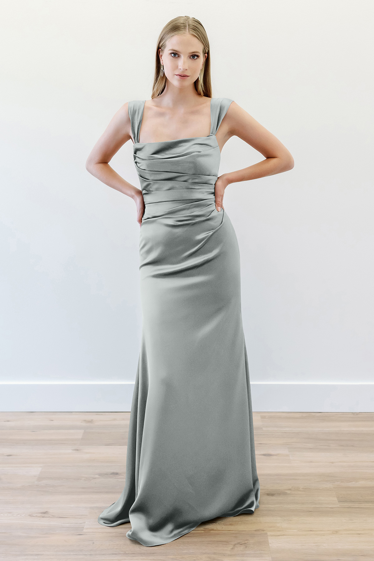 thyme bridesmaid dress Rosange plain long dress, thyme main image 1
