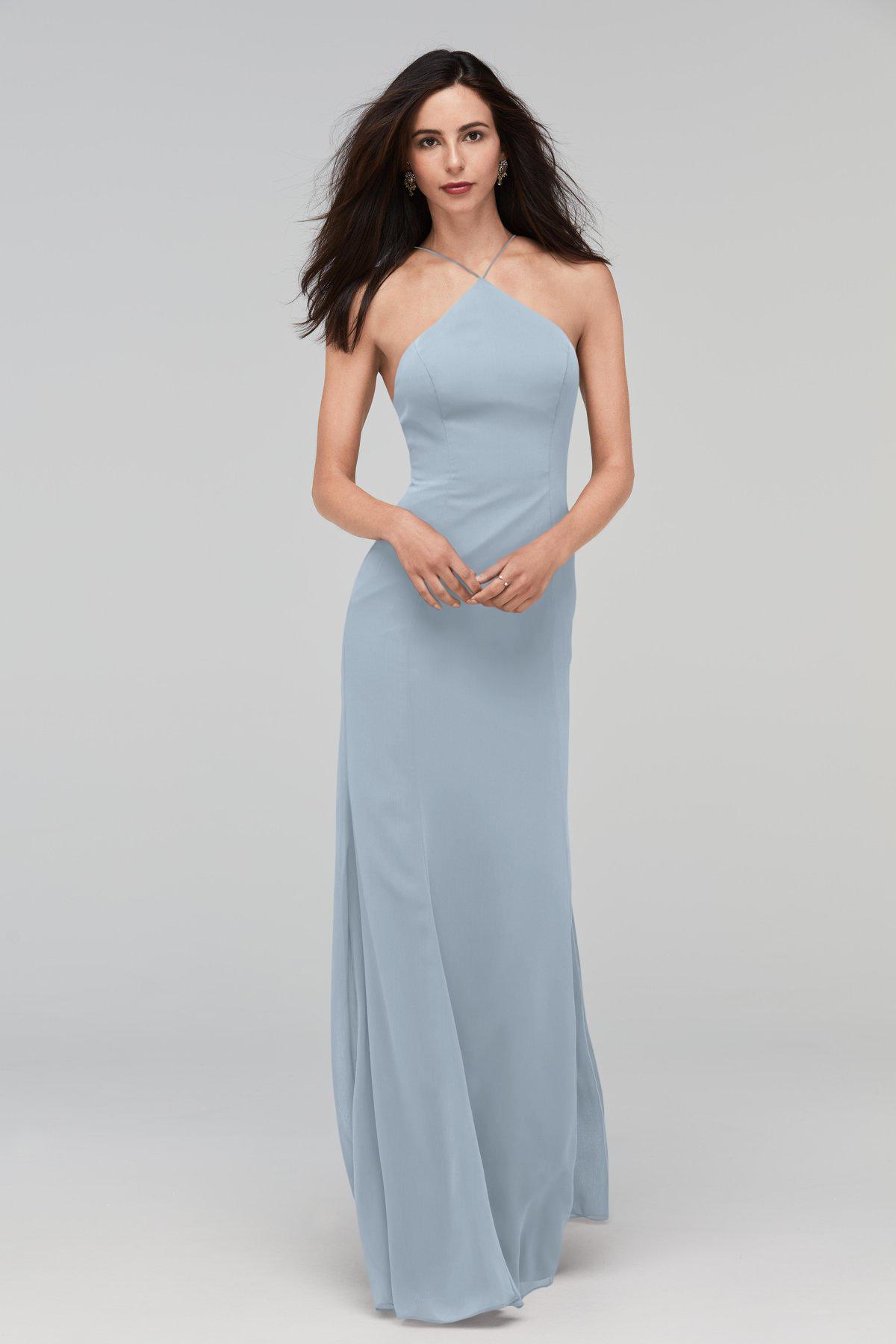 french blue bridesmaid dress Sample French Blue Bardot Crepe Dress main image 0