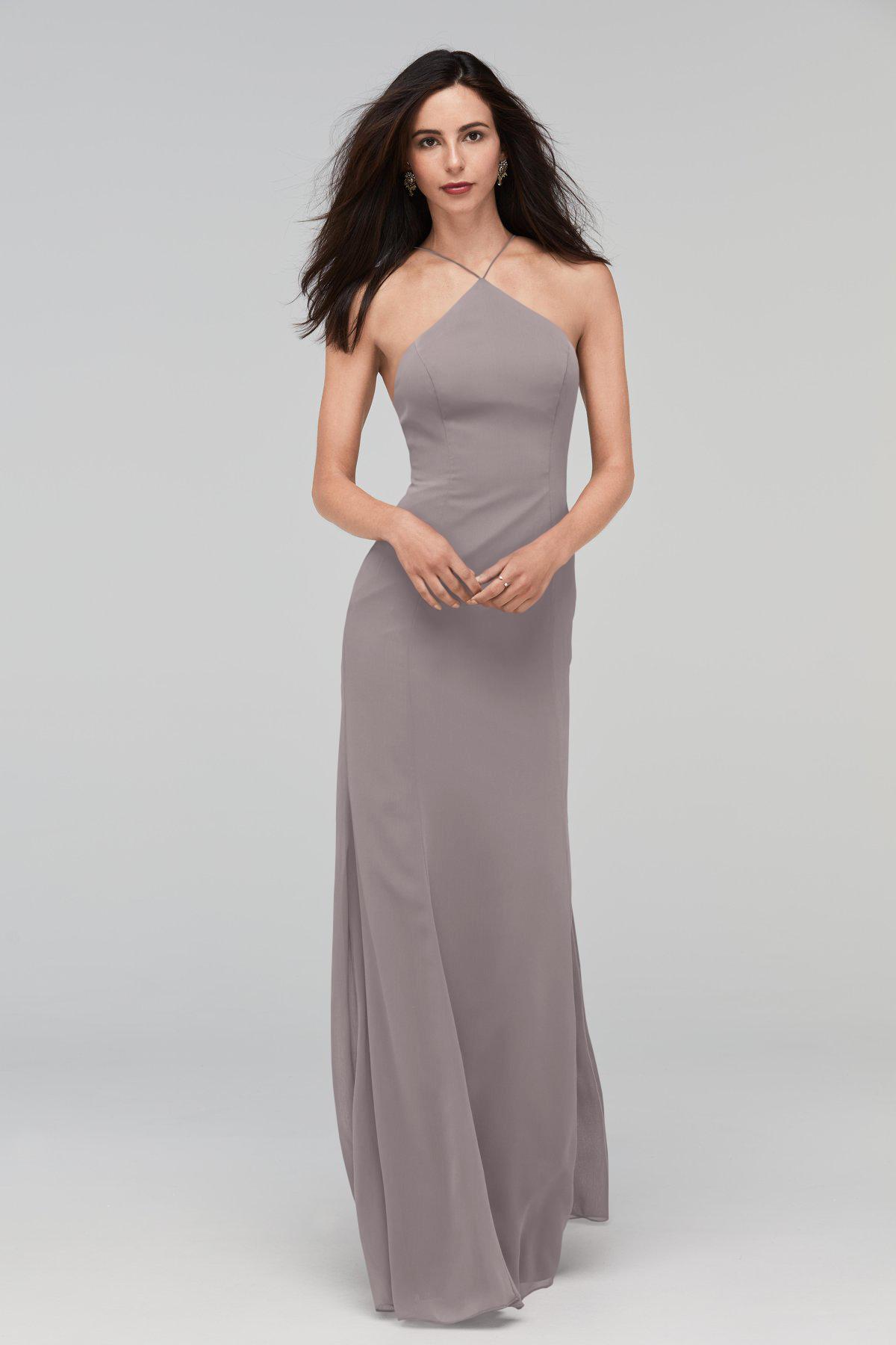 stone grey bridesmaid dresses Dark Grey Long Mismatched Boho A-Line Bridesmaid Dresses for Outdoor Wedding main image 0