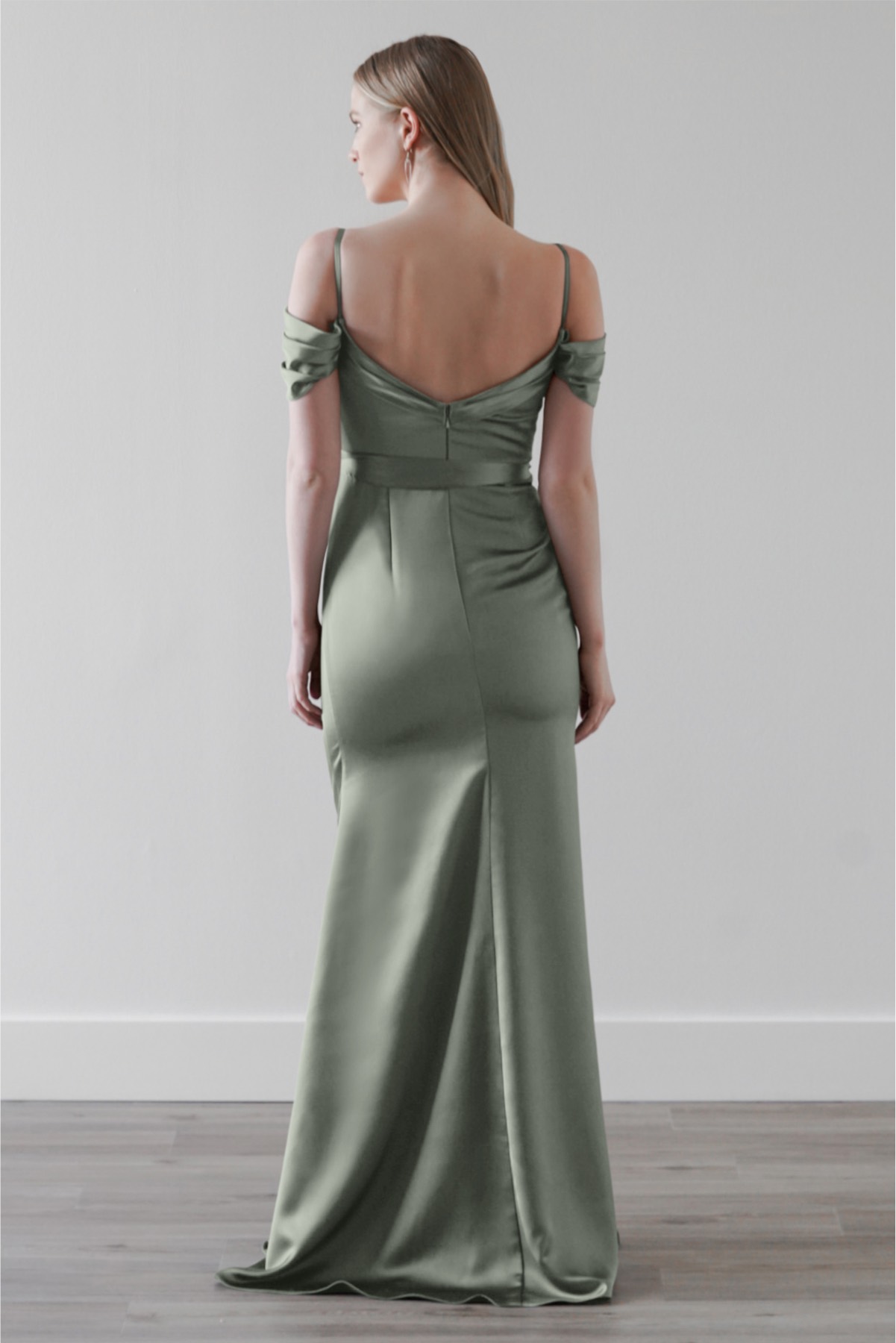white christmas dresses Ever-Pretty Chiffon Pleated V-Neck Maxi Bridesmaid Dress in Sage with Flutter Sleeve main image 1