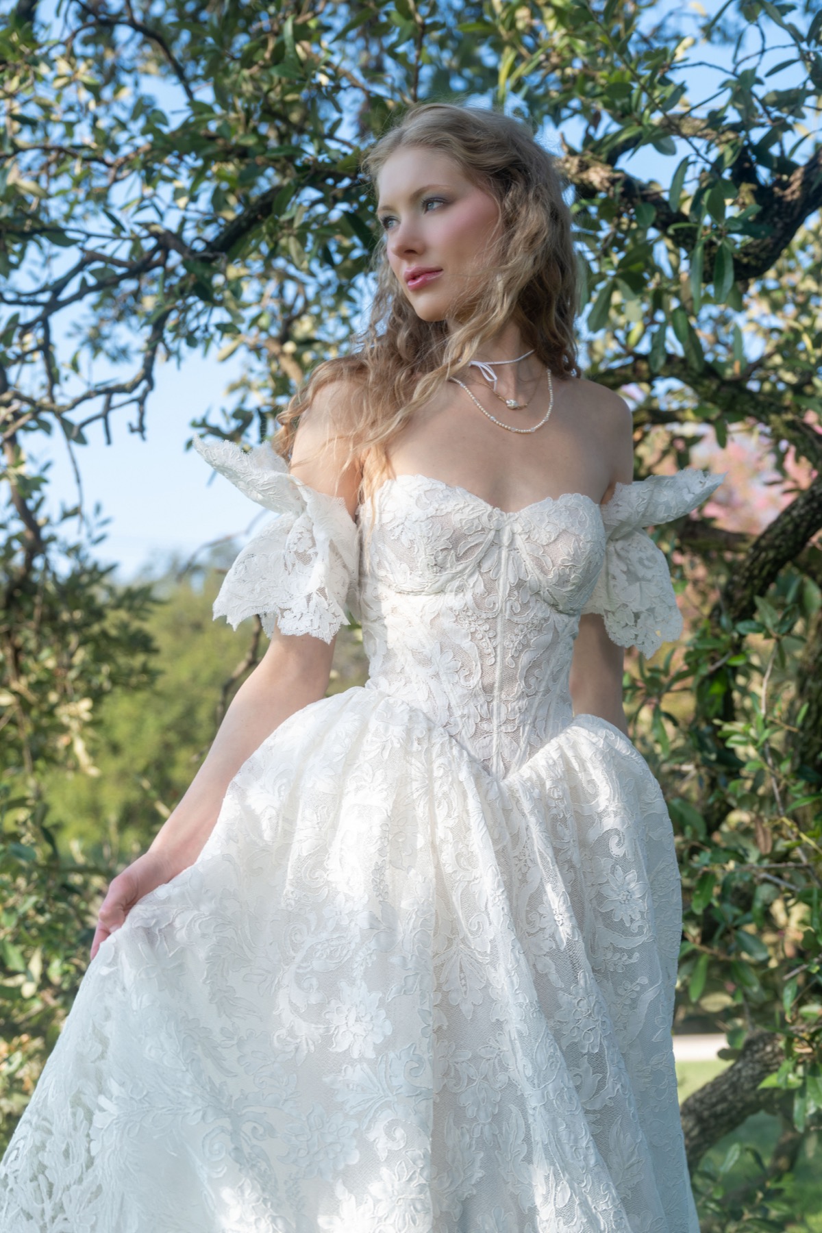 sachin and babi light blue dress Flowy Flutter Sleeve Chiffon Wedding Dress With Keyhole Back, Romantic  Beach Bridal Gown, V- Neck main image 1