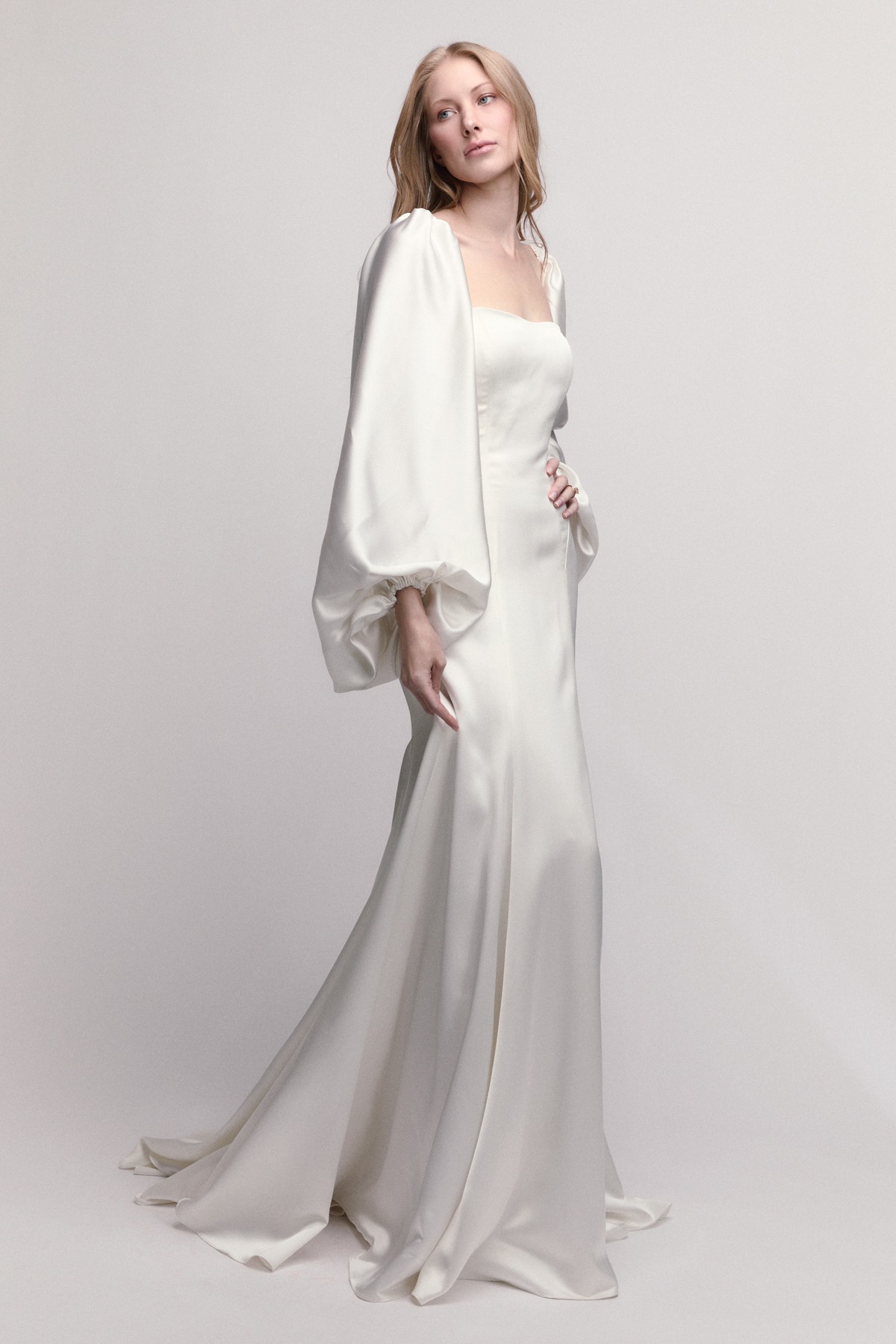 classic wedding dresses with long sleeves Long Sleeve High Neck Creamy White Lace Wedding Bridal Dress, Classic –  Shindig Threads main image 1