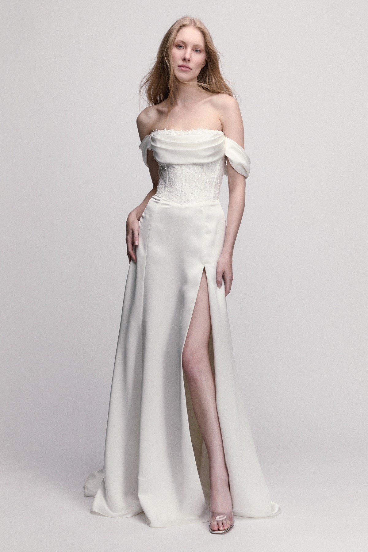 off the shoulder wedding dress | Watters