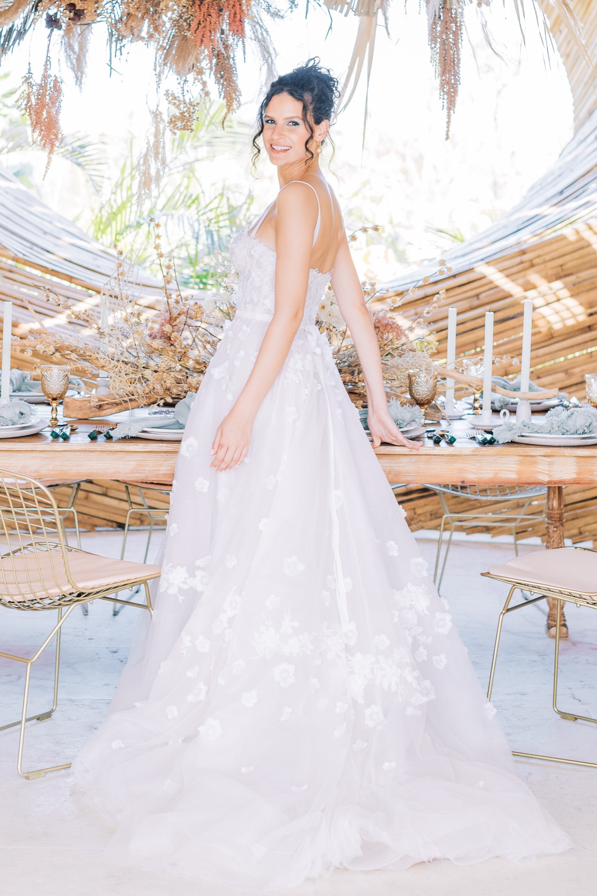 trending bridesmaid dress colors Floral Lace Sheath Wedding Dress with Tulle Overskirt